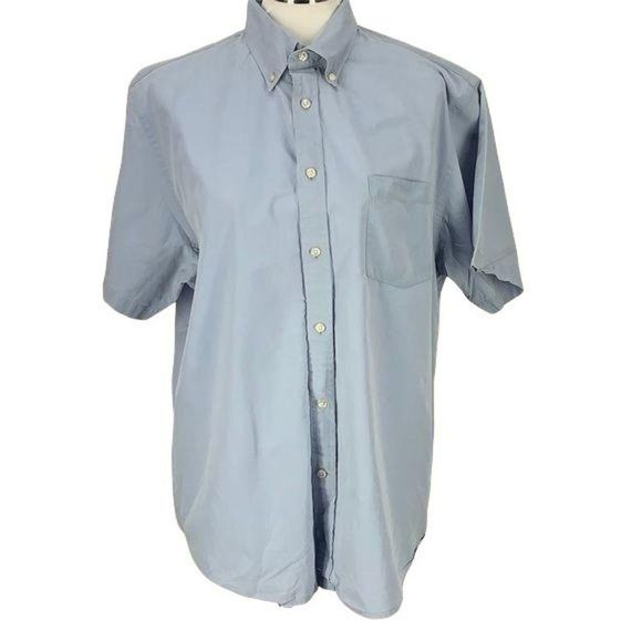 Lands End Men's Short Sleeve Light Blue Button Up‎ Shirt Size Large - Picture 1 of 8